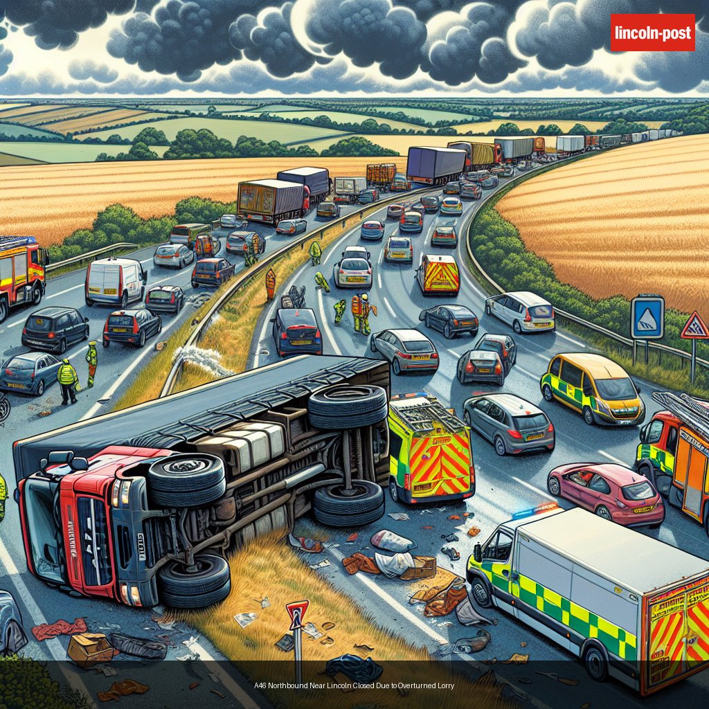 A46 Northbound Near Lincoln Closed Due to Overturned Lorry