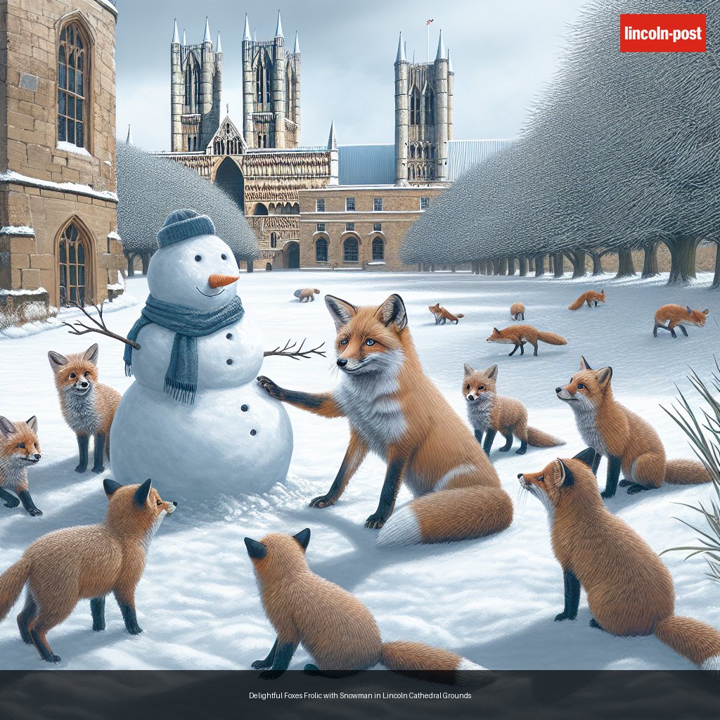 Delightful Foxes Frolic with Snowman in Lincoln Cathedral Grounds